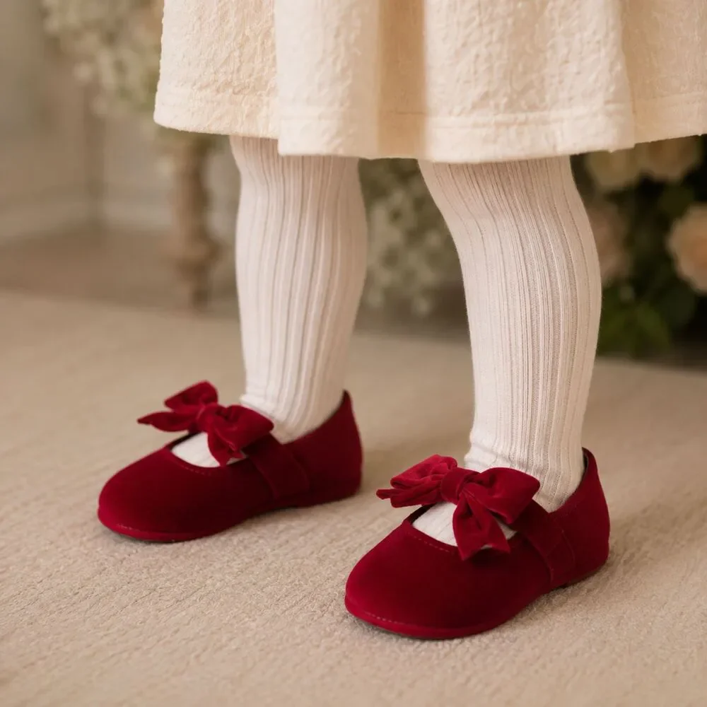 Toddler Girls Size 9 Red Velvet Bow Mary Jane Dress Shoes Coquette Holiday